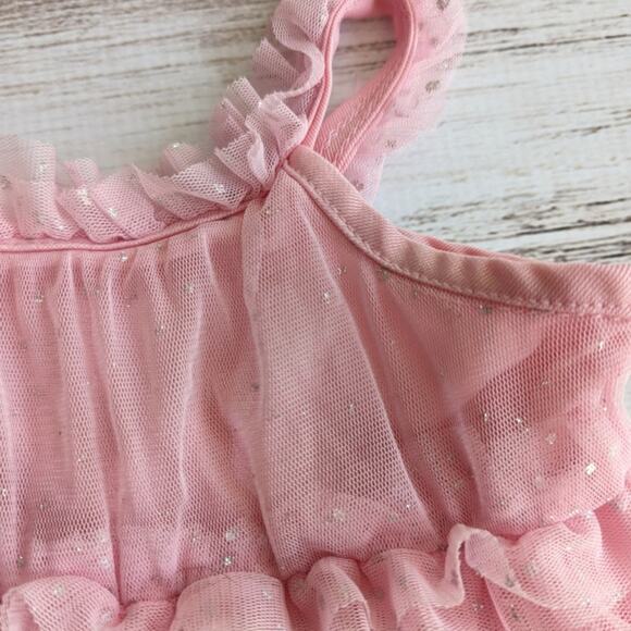 1989 Place Pink Tulle Ruffle Silver Sparkles Dress sz 12-18 M - Picture 2 of 4